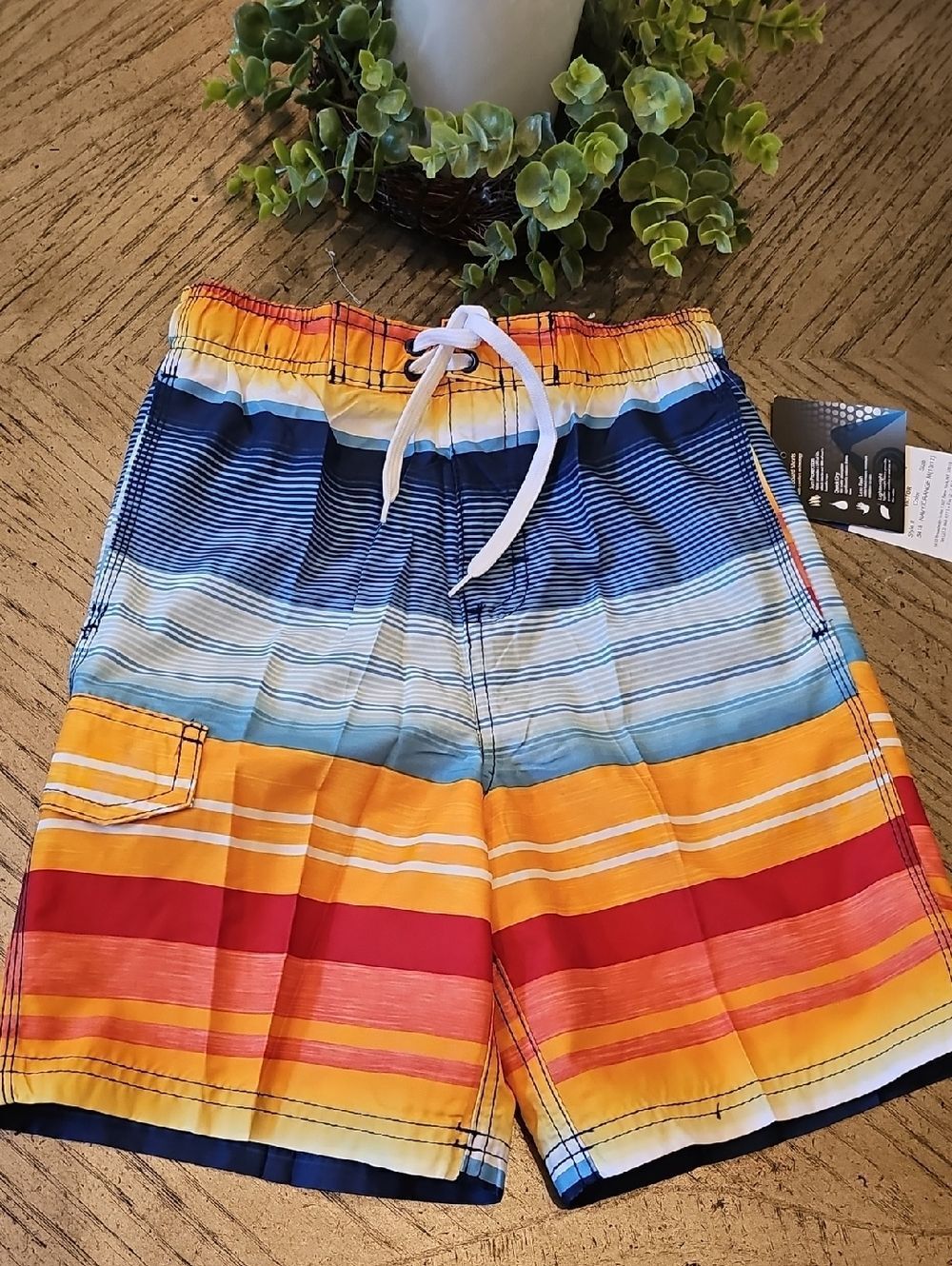 Multi-Stripe Blue, Orange & Red Swim Shorts Size 10/12 NWT Kanu Surf
